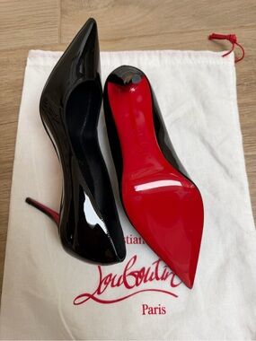 Christian Louboutin Black Patent Pointed-Toe Stiletto Pumps with Red Sole